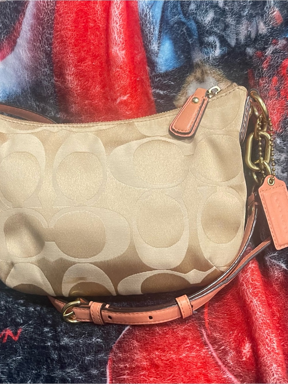 Coach Kristin Khaki Signature Jacquard Crossbody with Coral Trim - Picture 5 of 8